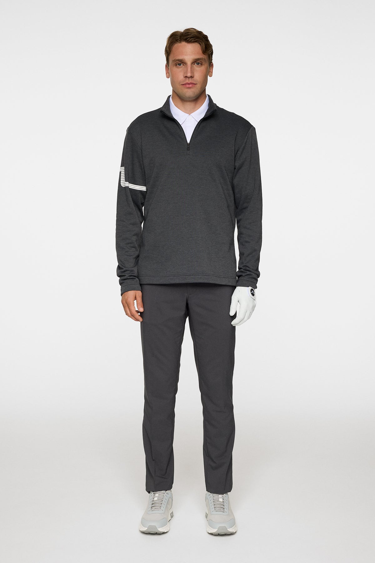 Heath Strike Mid Layer in Asphalt and Black Melange by J.Lindeberg
