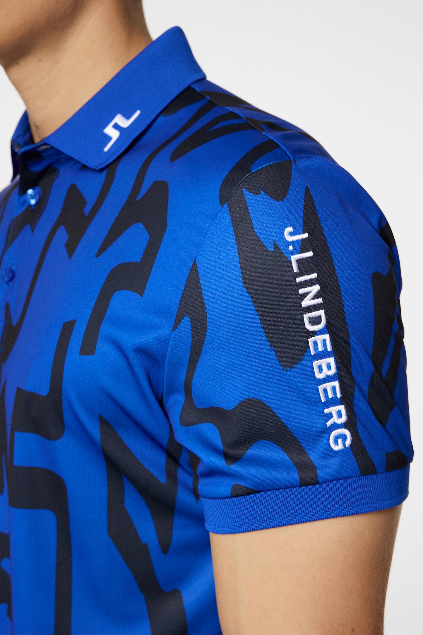 Tour Tech Reg Fit Print Polo in Glitch Bridge Blue by J.Lindeberg