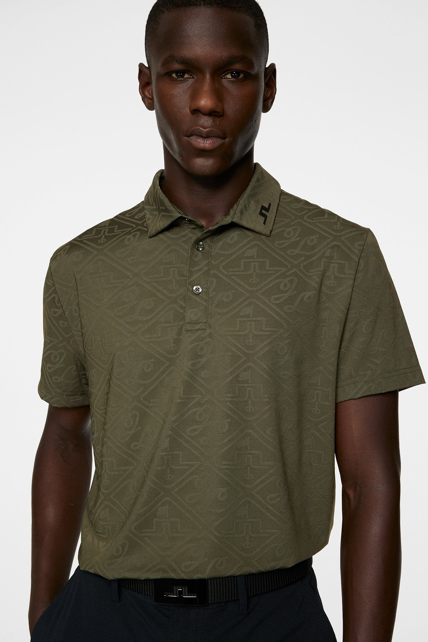 Bison  Regular Jacquard Polo in Forest Green by J.Lindeberg