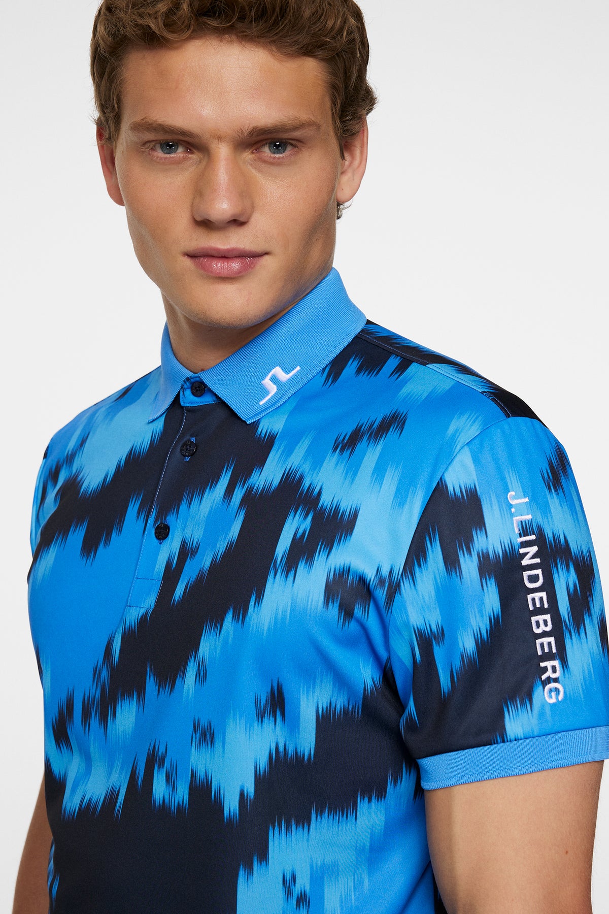 Tour Tech Print Polo in Warp Sonic Blue L by J.Lindeberg