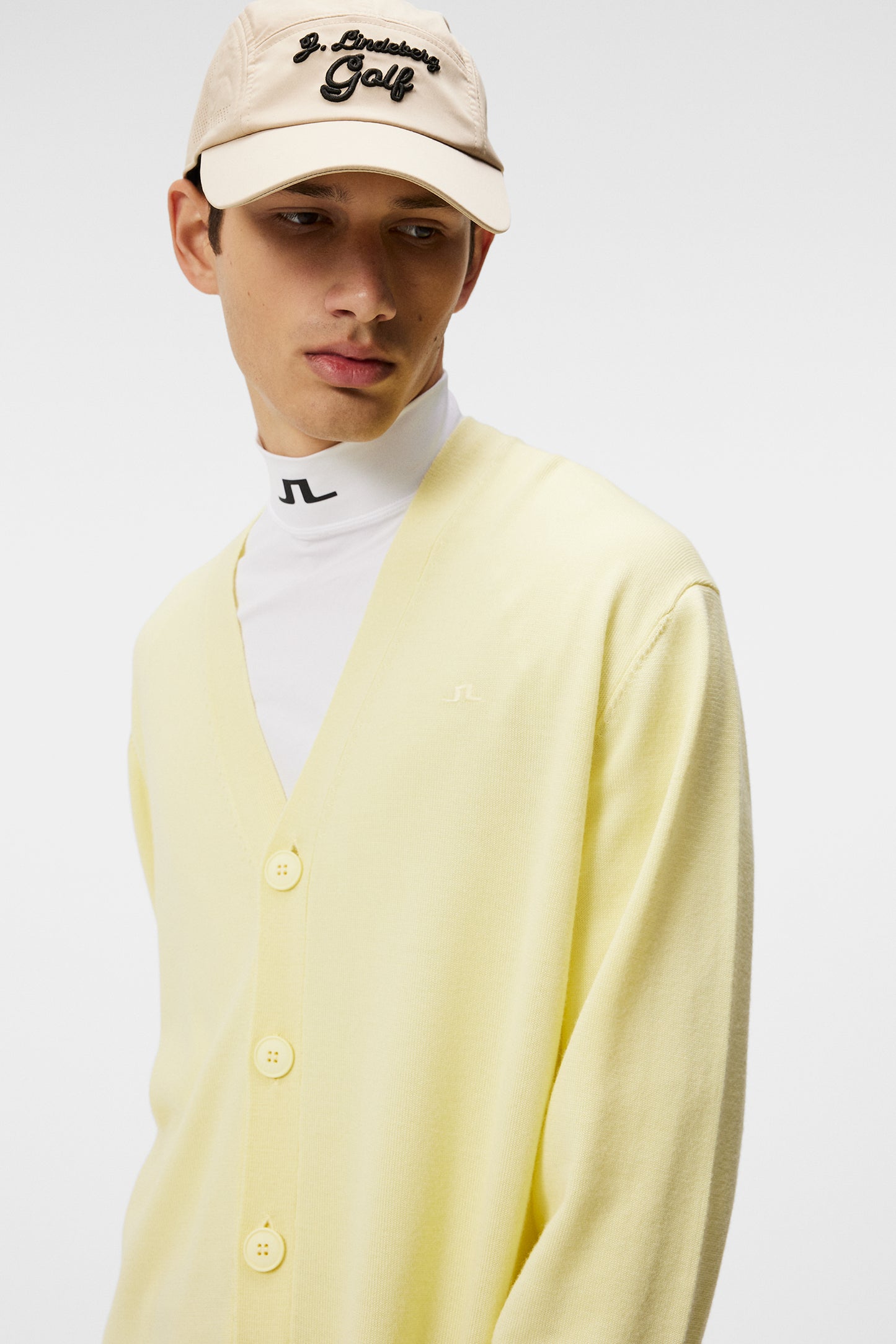 Lucas Knitted Cardigan in Wax Yellow by J.Lindeberg