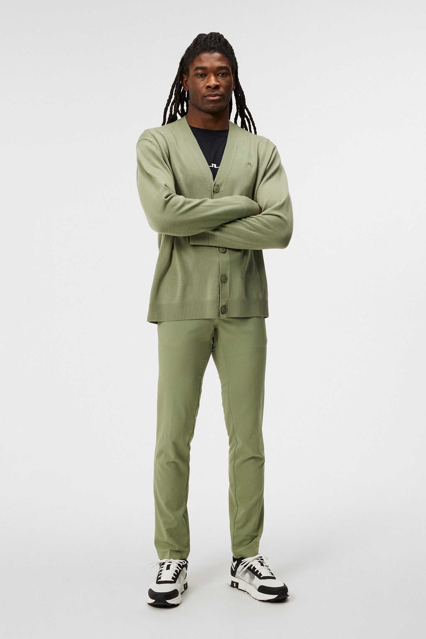 Lucas Knitted Cardigan in Oil Green by J.Lindeberg