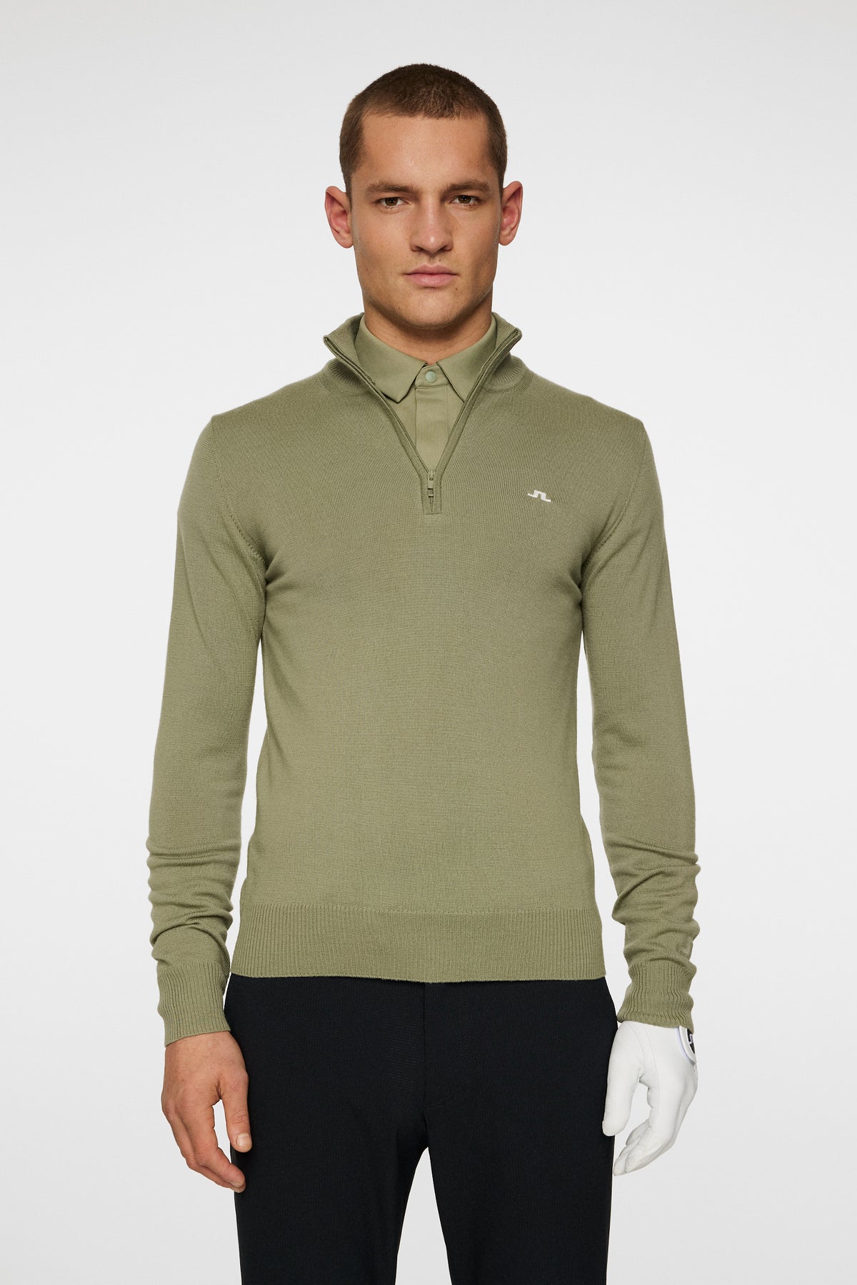 Kian Zipped Sweater in Oil Green by J.Lindeberg