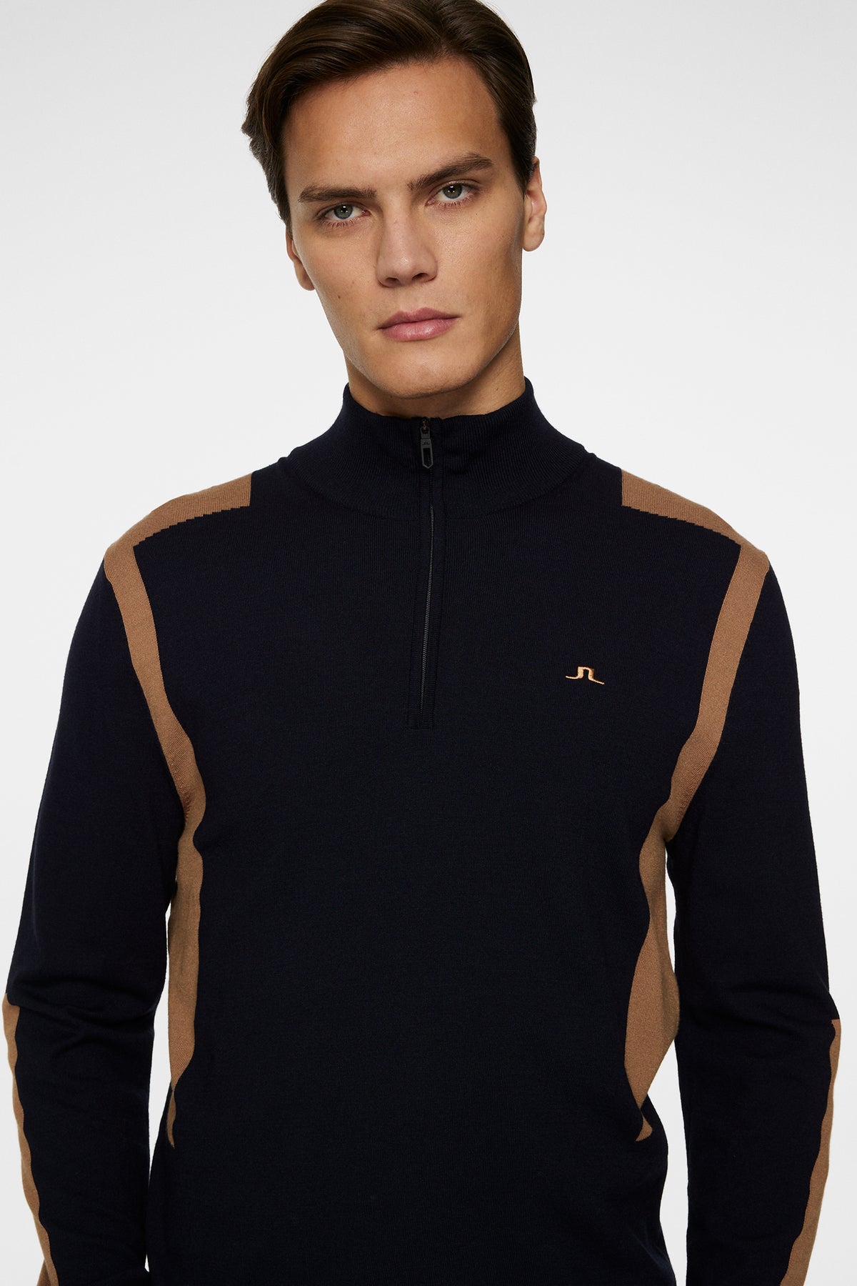 Kendrick Knitted Zip Sweater in Tigers Eye by J.Lindeberg