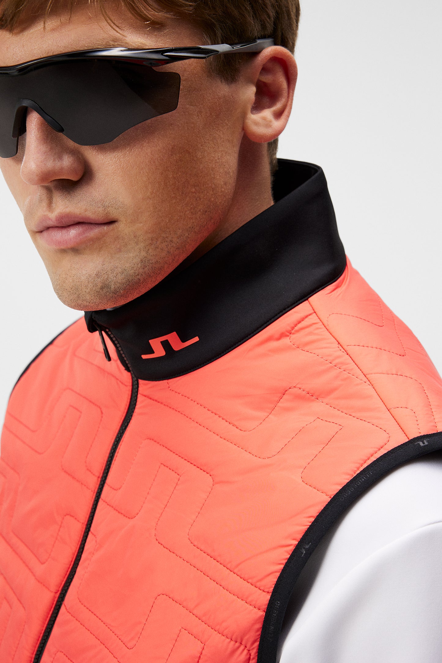 Stefano Hybrid Vest in Hot Coral by J.Lindeberg