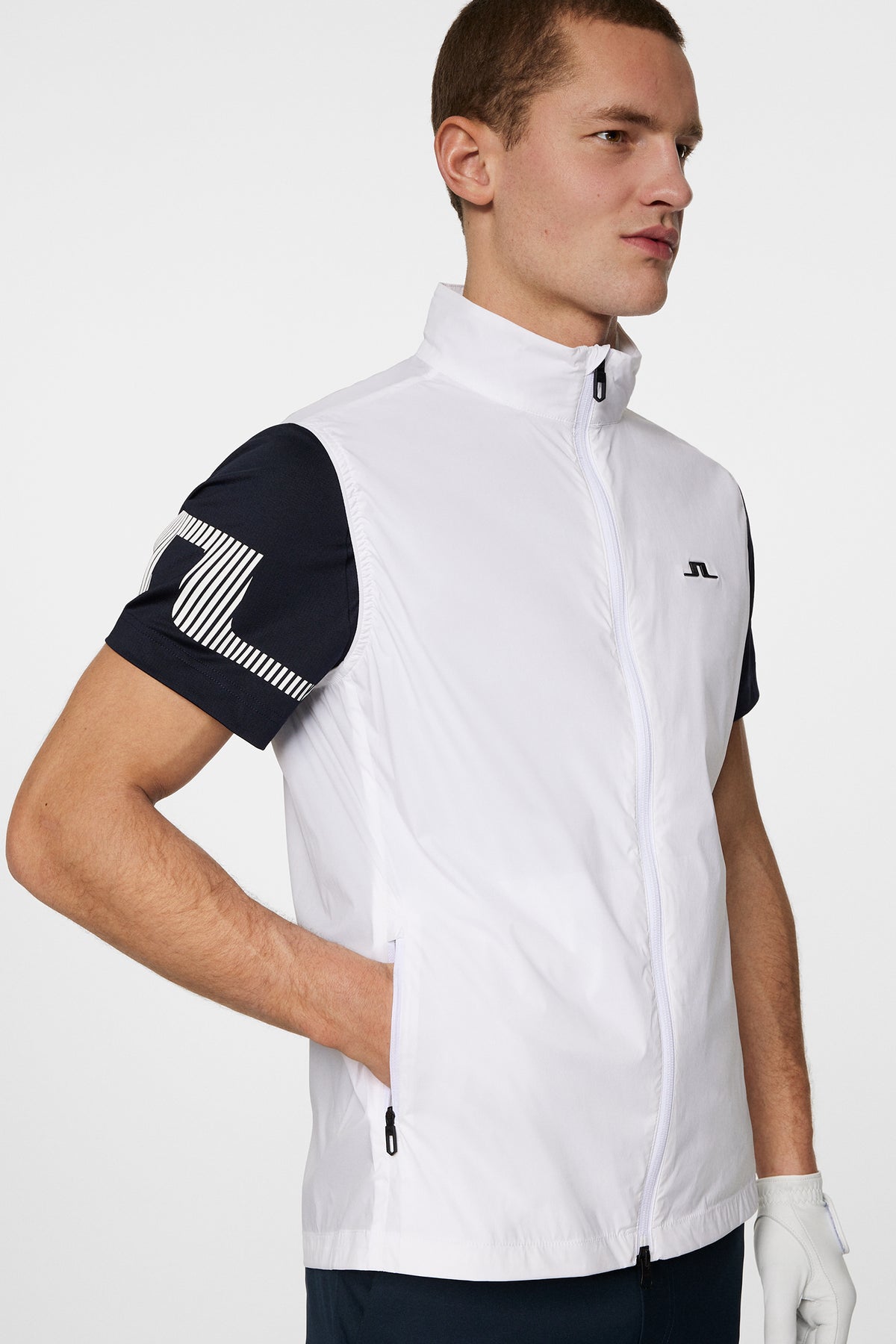 Ash Light Packable Vest in White by J.Lindeberg