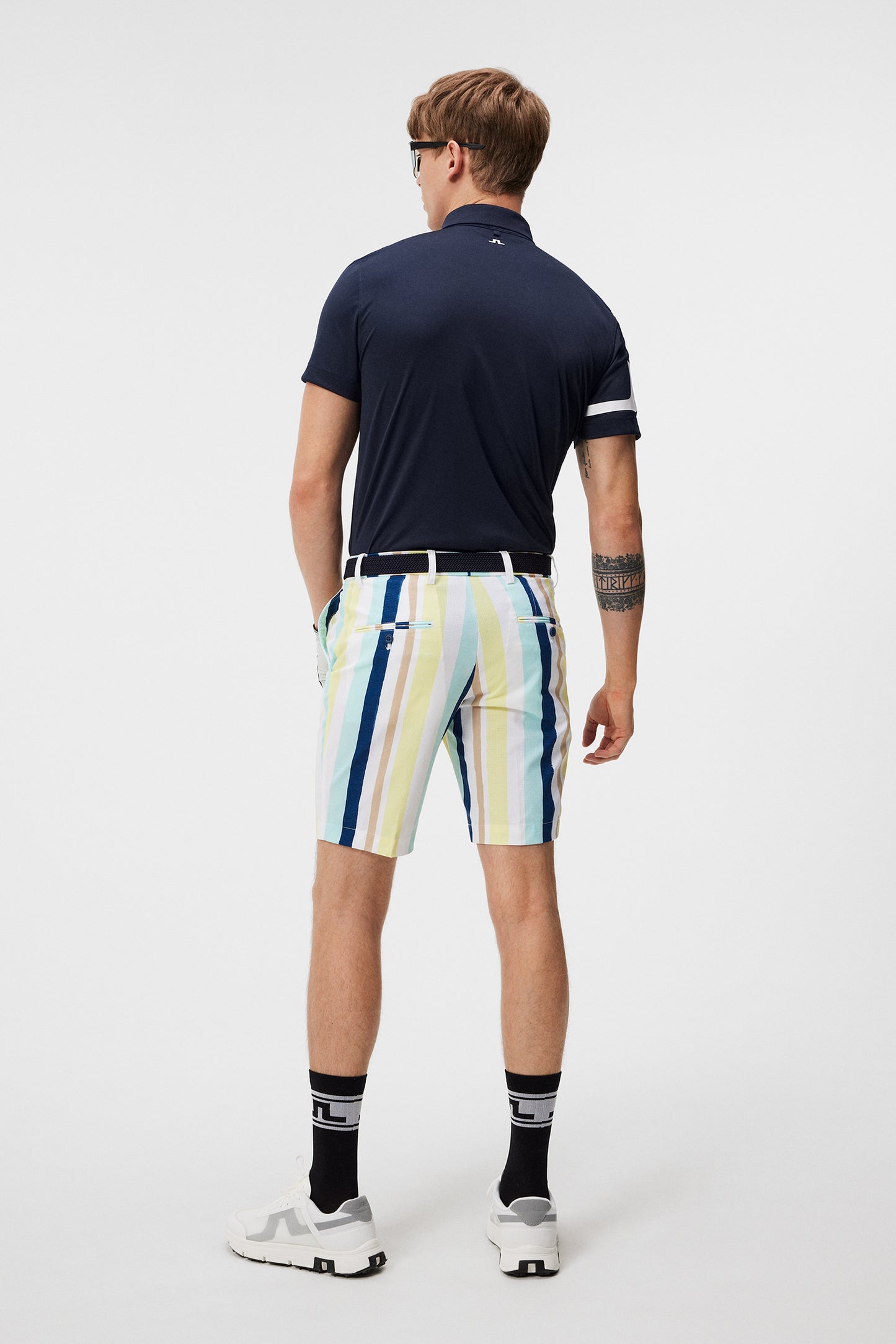 Tim Print Shorts in Painted Stripe Wax Yellow by J.Lindeberg