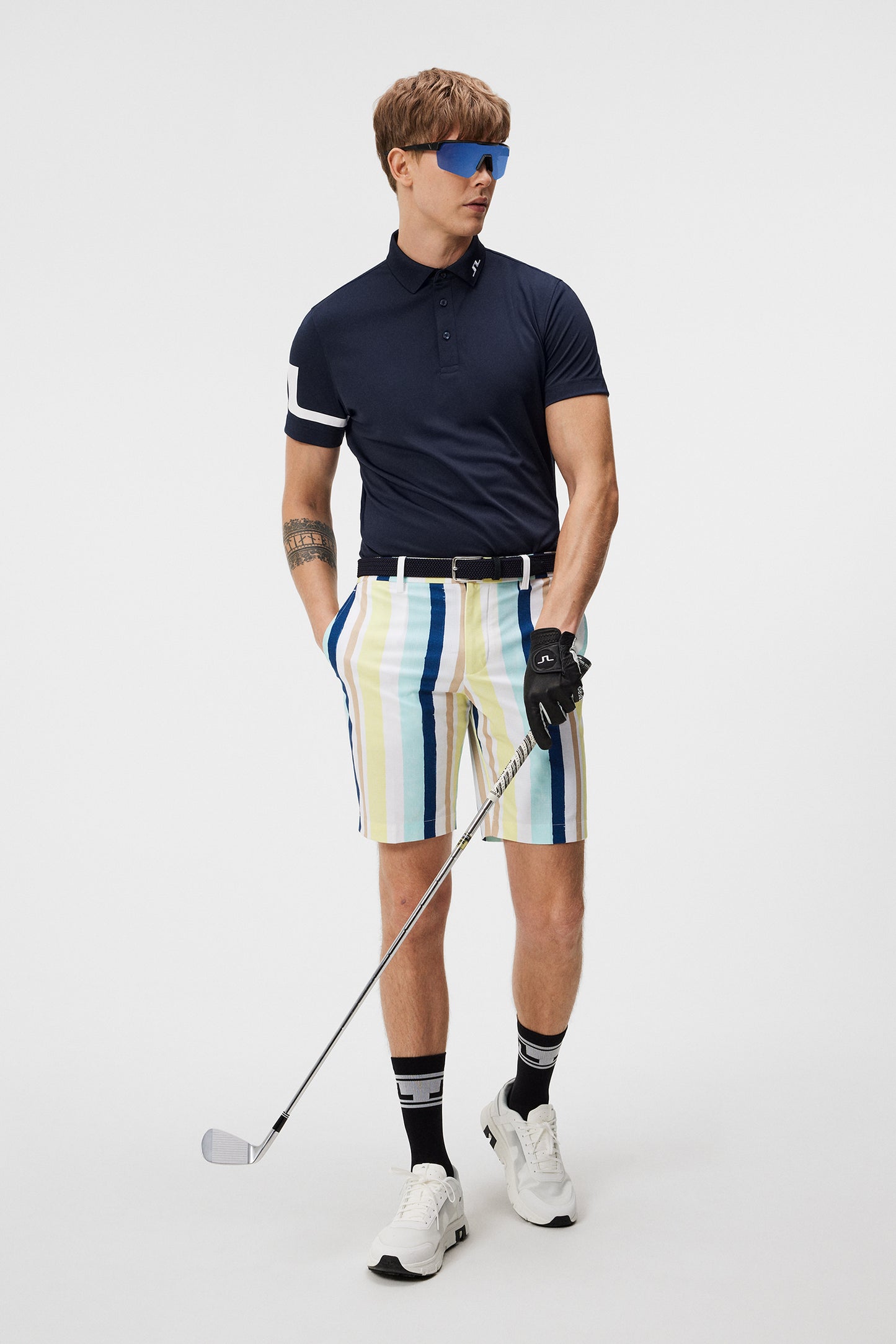 Tim Print Shorts in Painted Stripe Wax Yellow by J.Lindeberg