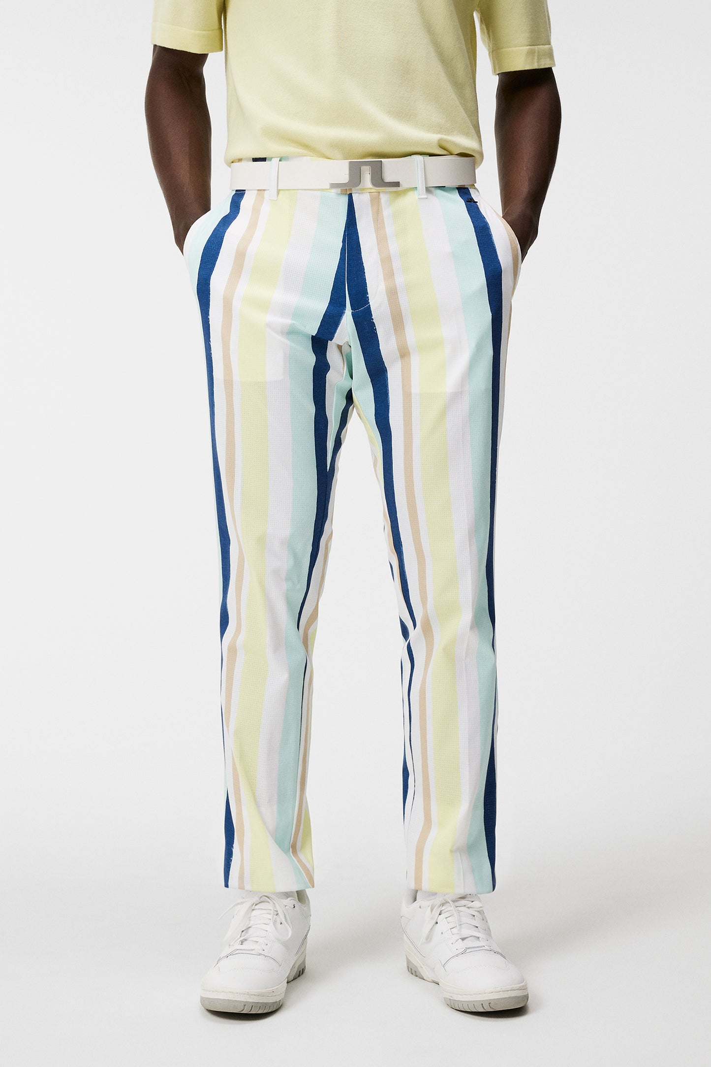 Tim Print Pant in Painted Stripe Wax Yellow by J.Lindeberg