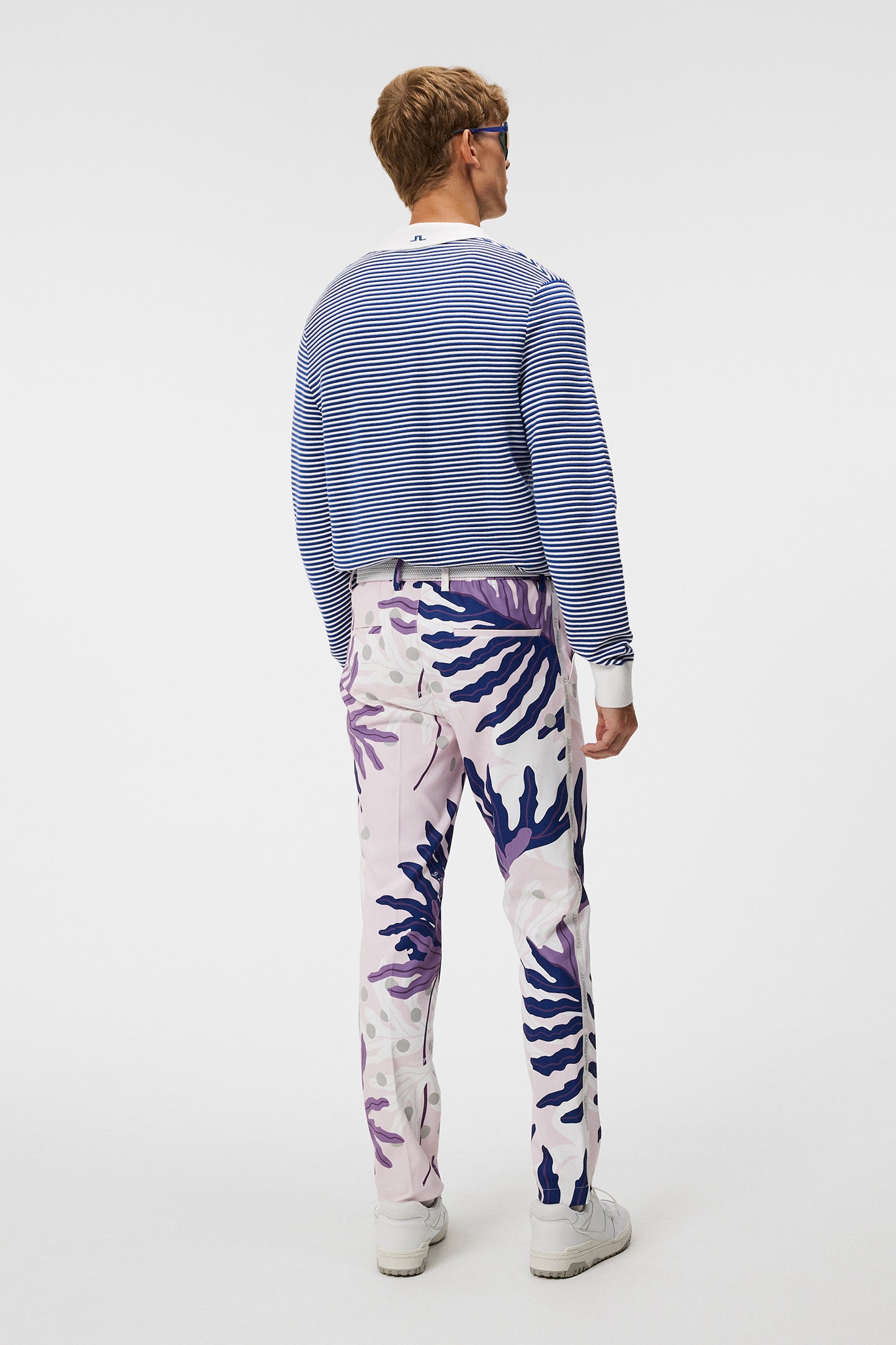 Stuart Print Stripe Pant in Paradise Monstera Pink by J.Lindeberg