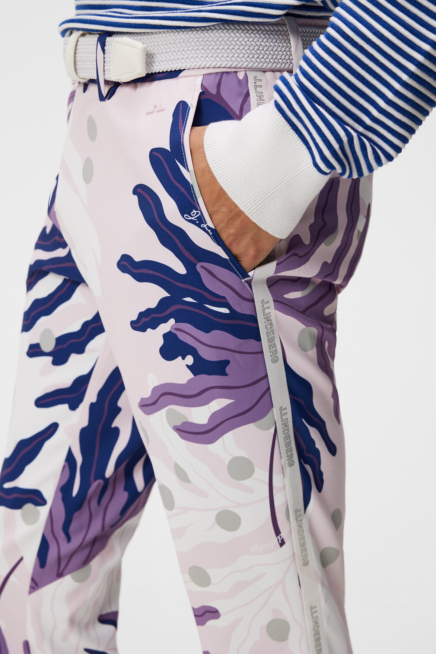 Stuart Print Stripe Pant in Paradise Monstera Pink by J.Lindeberg