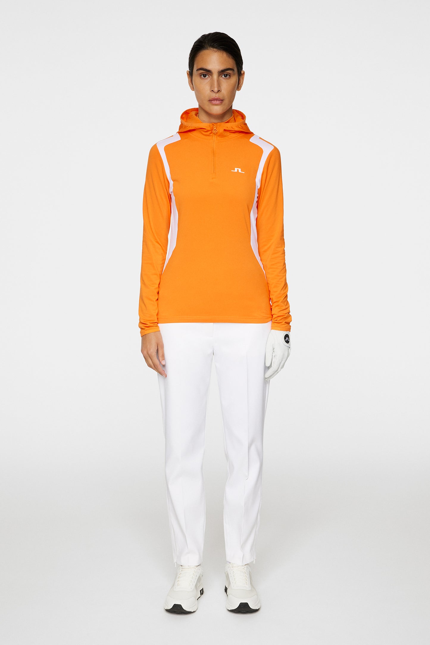 Mae Quarter Zip Hood in Persimmon Orange by J.Lindeberg