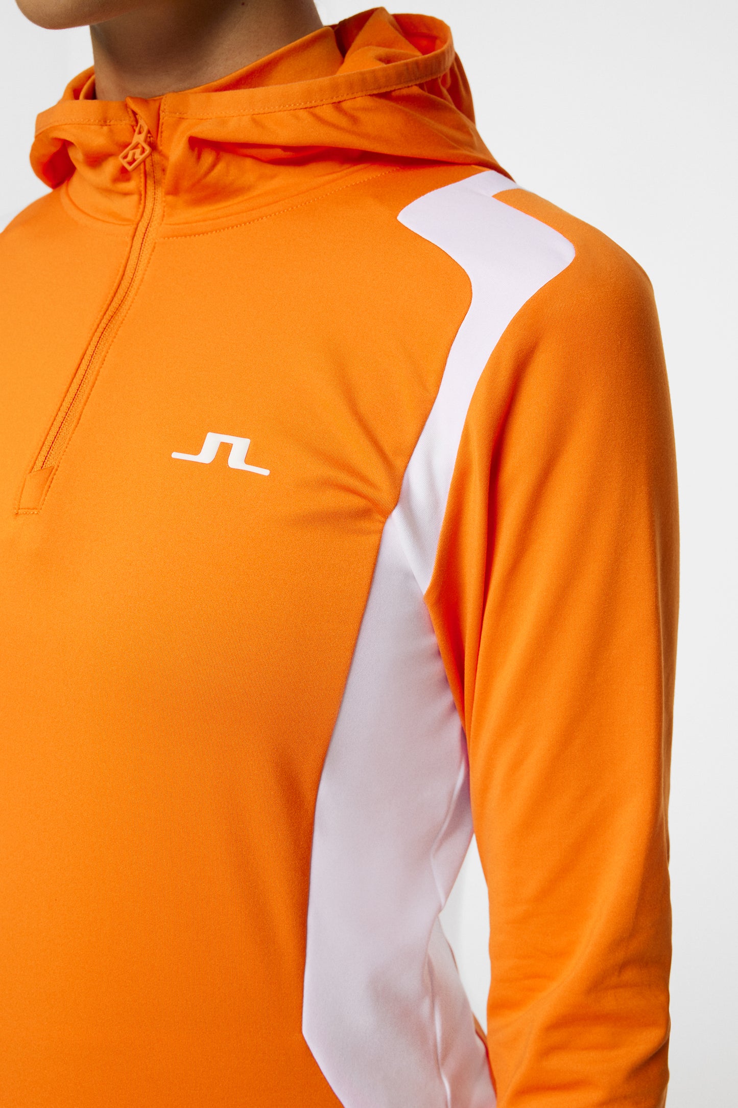 Mae Quarter Zip Hood in Persimmon Orange by J.Lindeberg