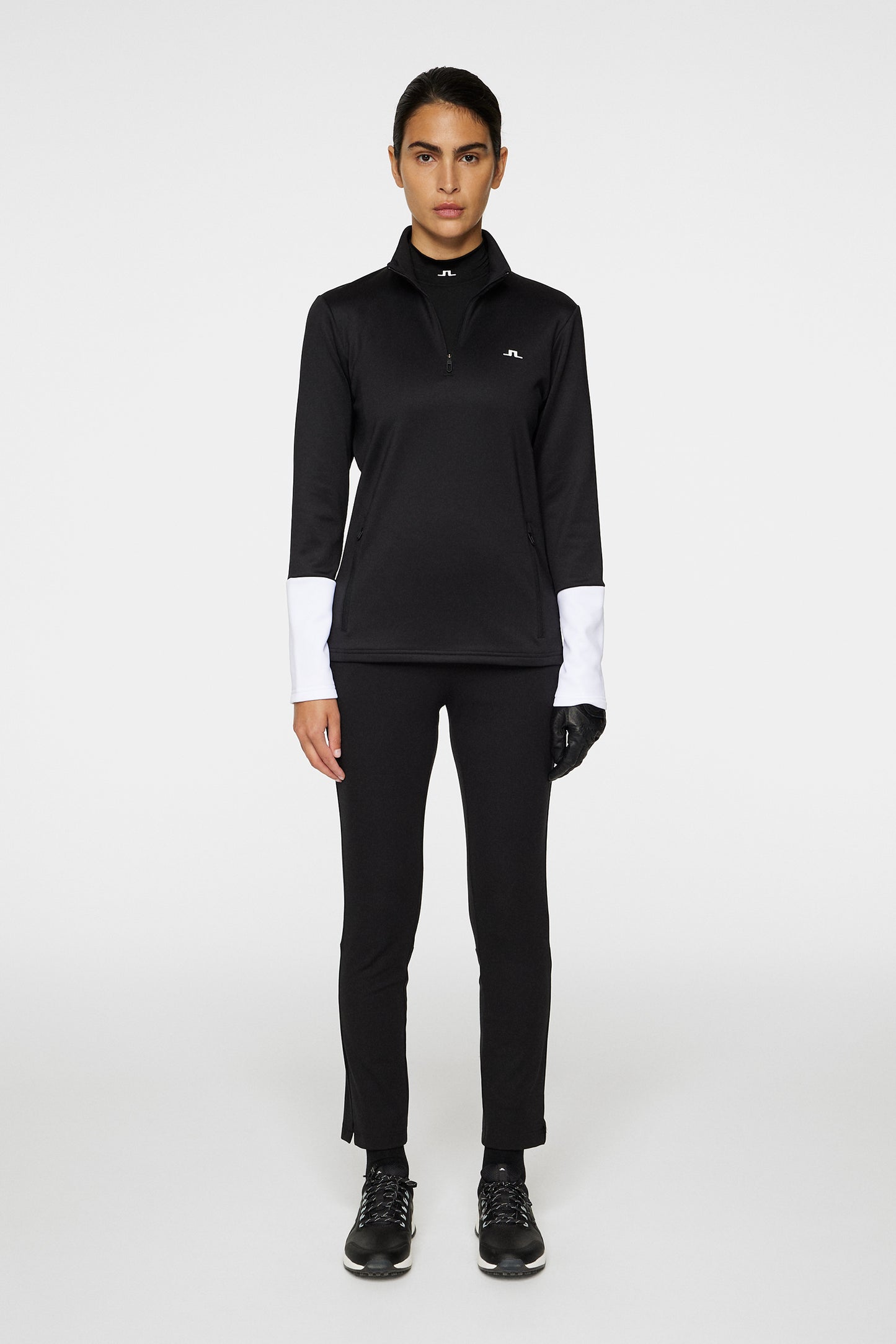 W Aerial Quarter Zip Mid Layer in Black by J.Lindeberg