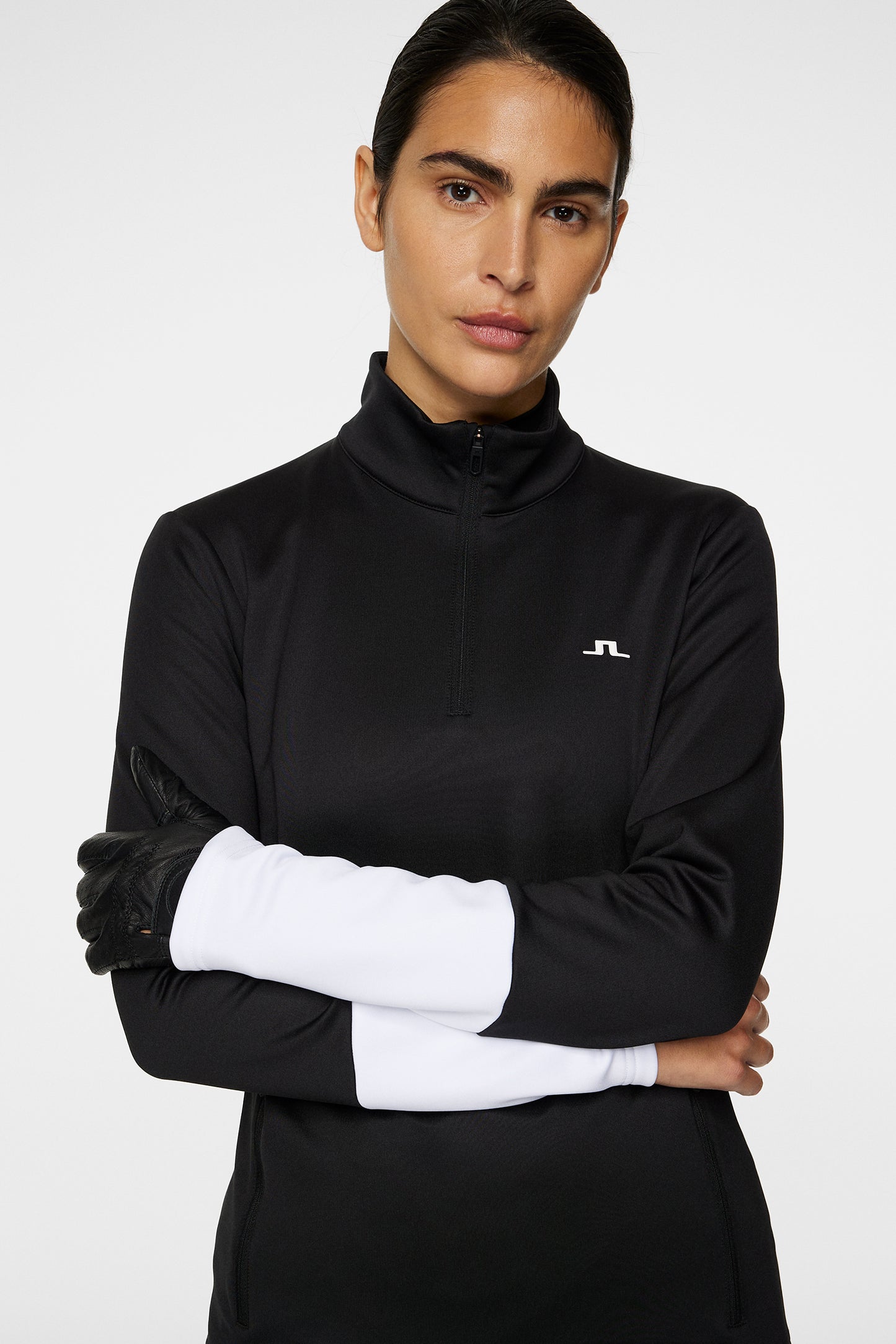 W Aerial Quarter Zip Mid Layer in Black by J.Lindeberg