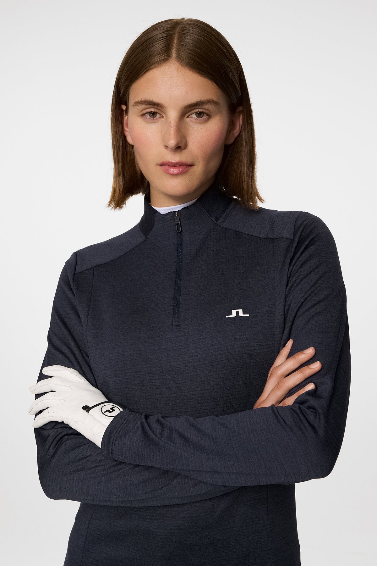 Steffi Quarter Zip Mid Layer in Navy Melange by J.Lindeberg