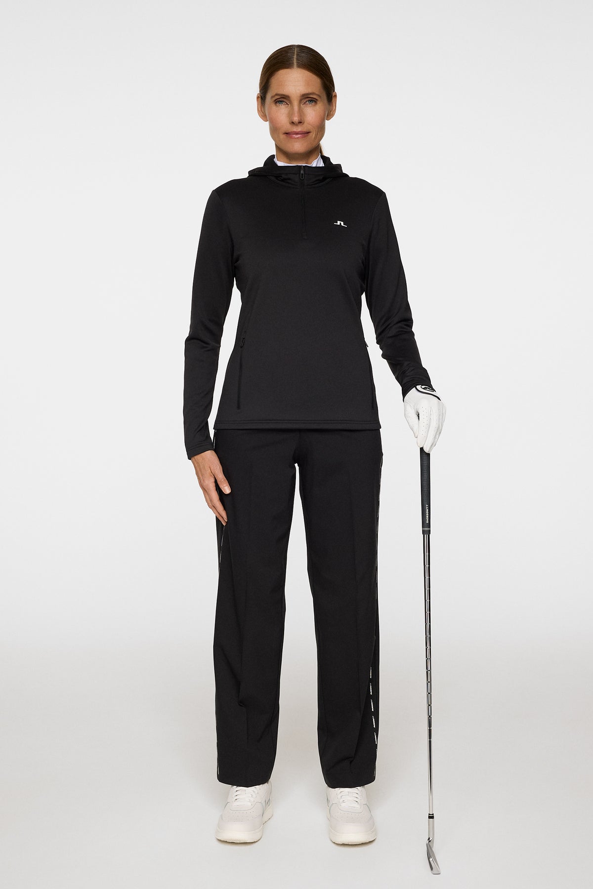 Aerialle Quarter Zip Hood in Black by J.Lindeberg