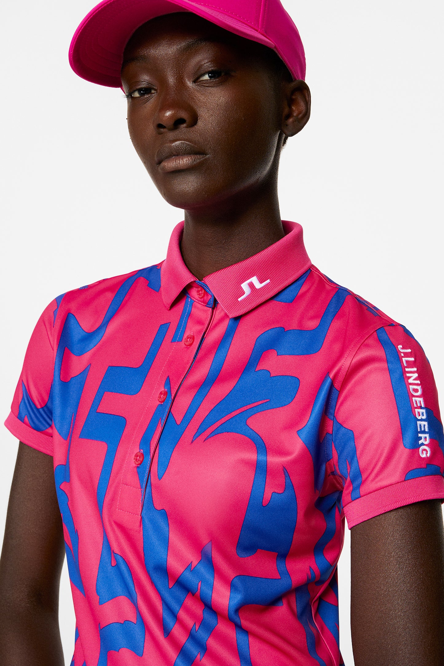Tour Tech Print Polo in Glitch Bridge Pink by J.Lindeberg