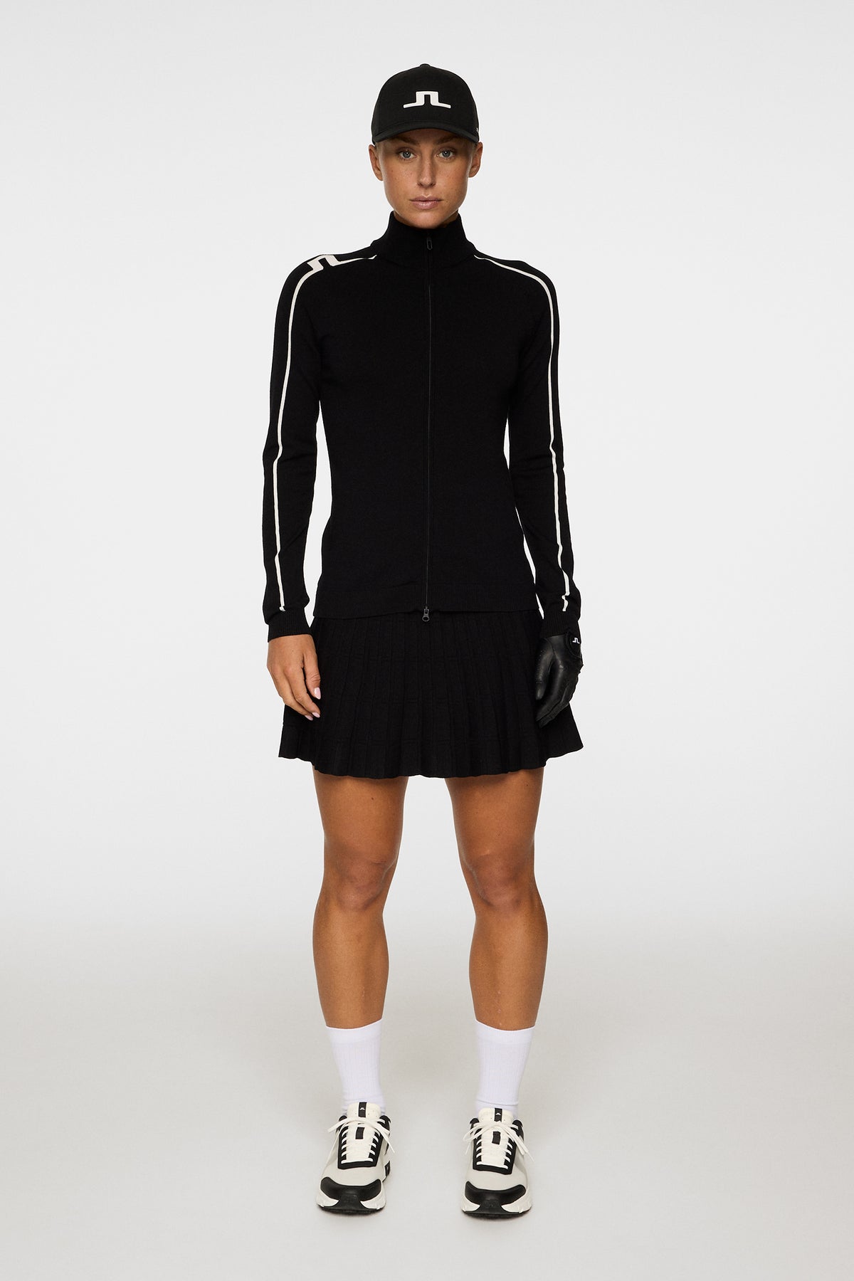 Aubree Knitted Zip Sweater in Black by J.Lindeberg