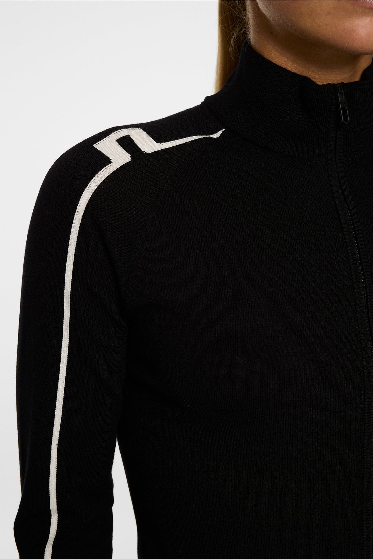 Aubree Knitted Zip Sweater in Black by J.Lindeberg
