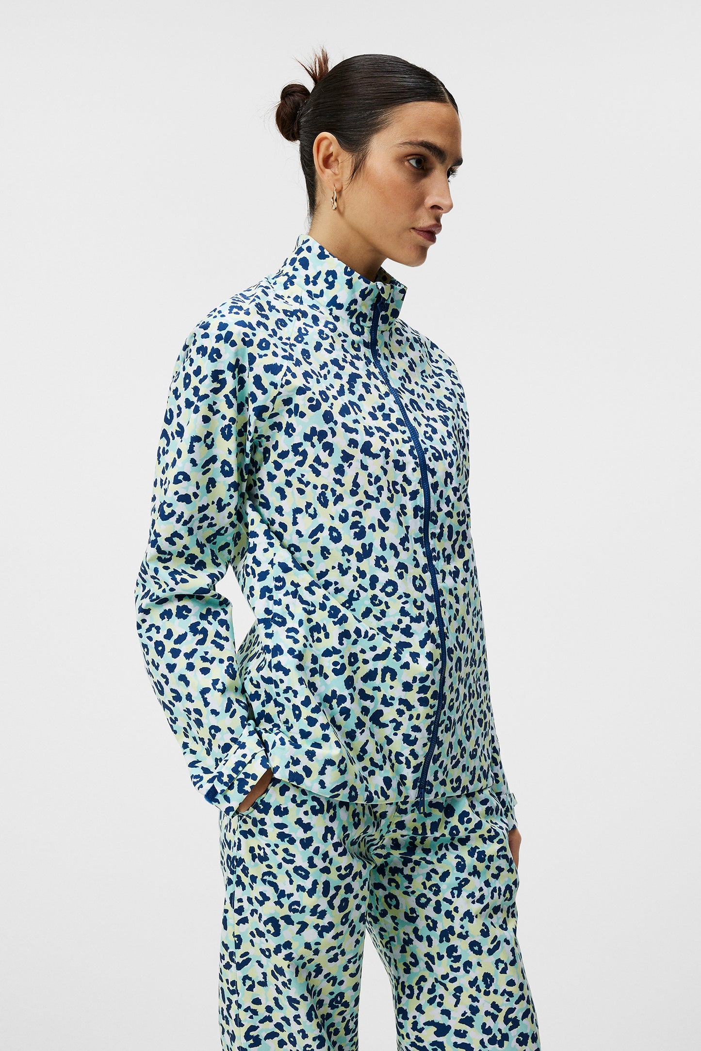 Evertine Rain Jacket Print in Leopard Aruba Blue by J.Lindeberg