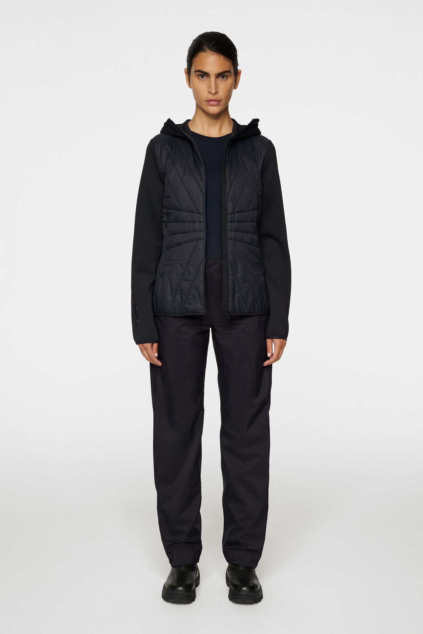 Holma Quilt Hybrid Hood in Black by J.Lindeberg