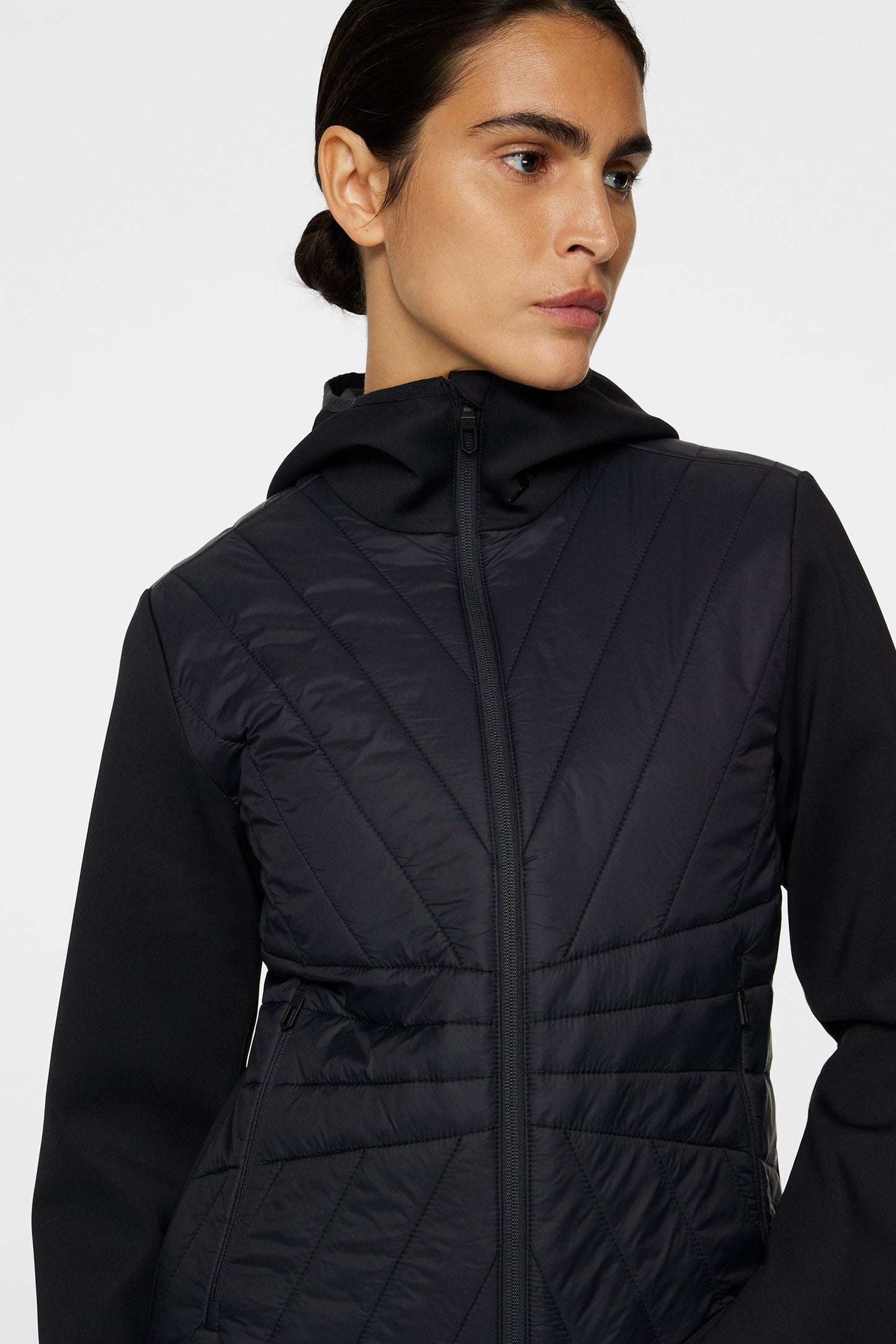 Holma Quilt Hybrid Hood in Black by J.Lindeberg