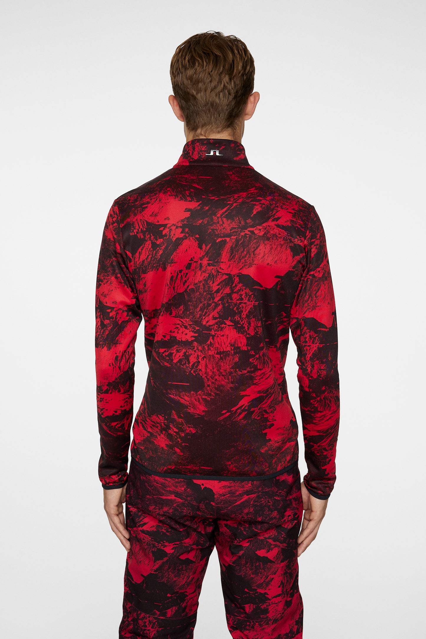 Eddie Print Mid Layer in Mountain Glitch Red by J.Lindeberg