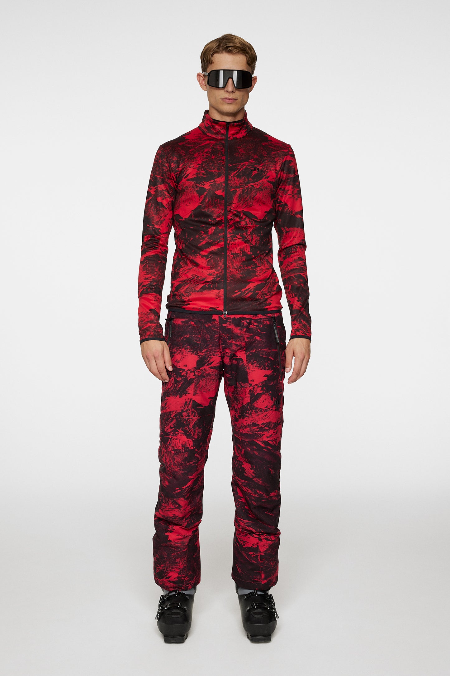 Eddie Print Mid Layer in Mountain Glitch Red by J.Lindeberg
