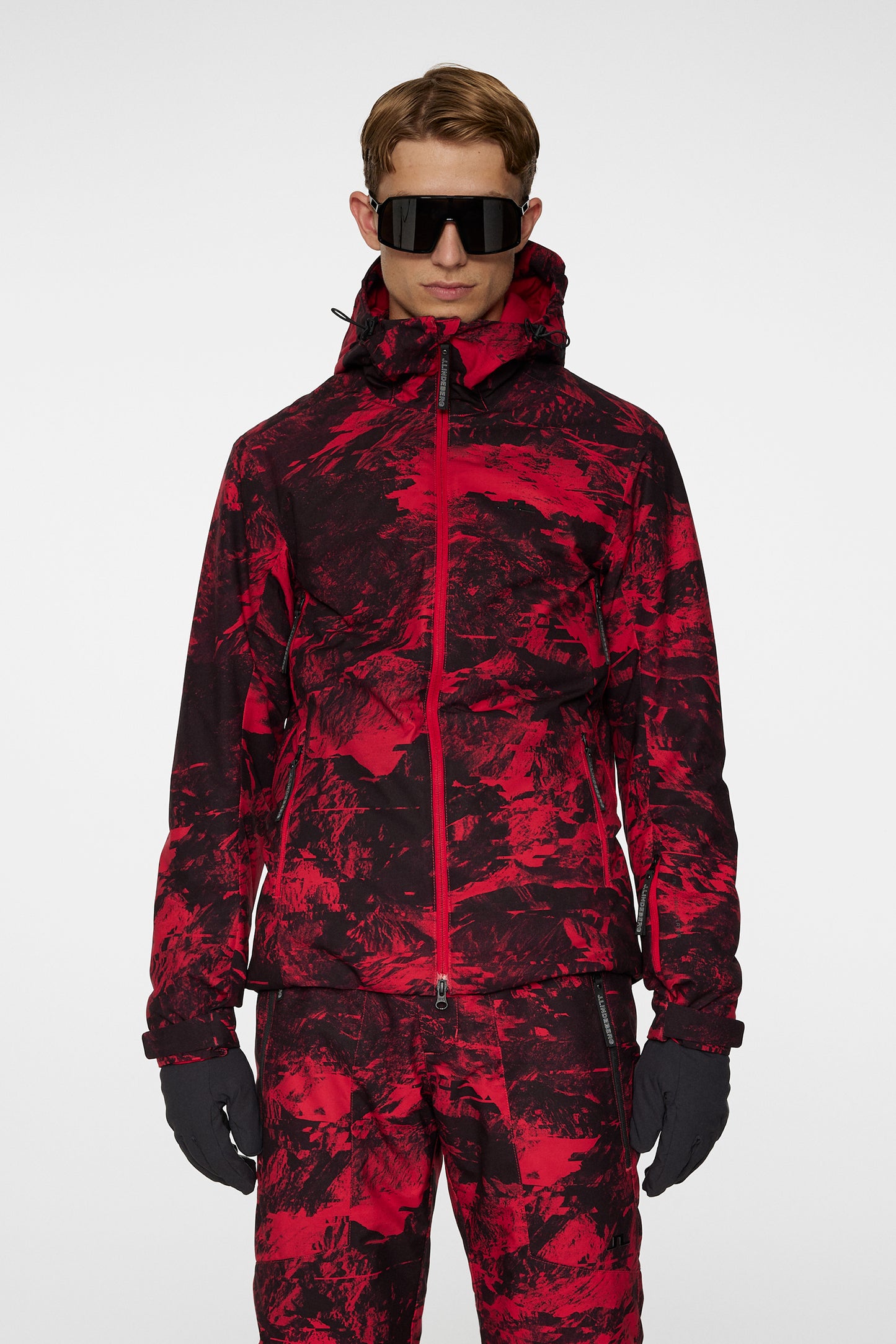 Ace Jacket Printed in Mountain Glitch Red by J.Lindeberg