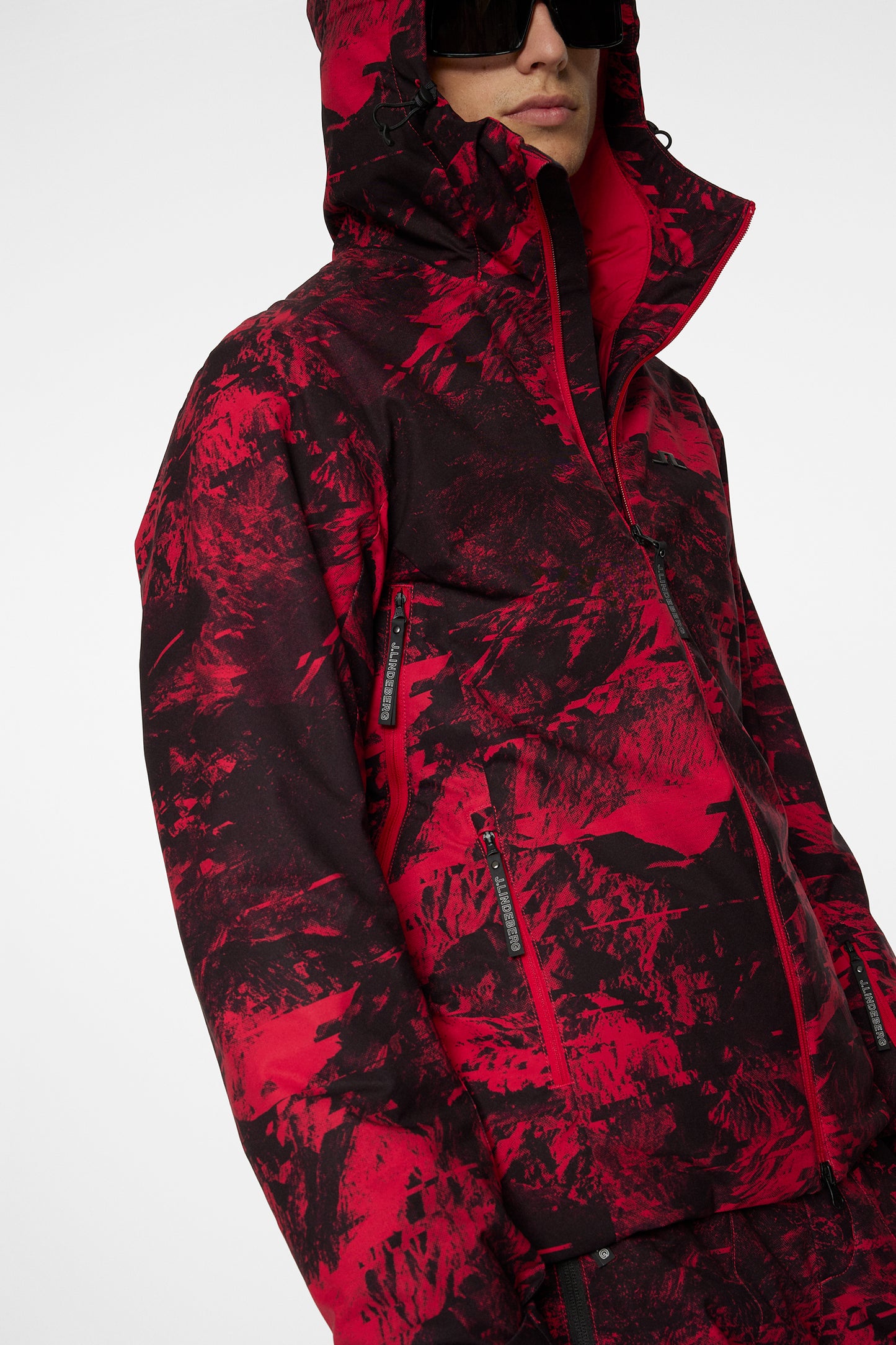 Ace Jacket Printed in Mountain Glitch Red by J.Lindeberg
