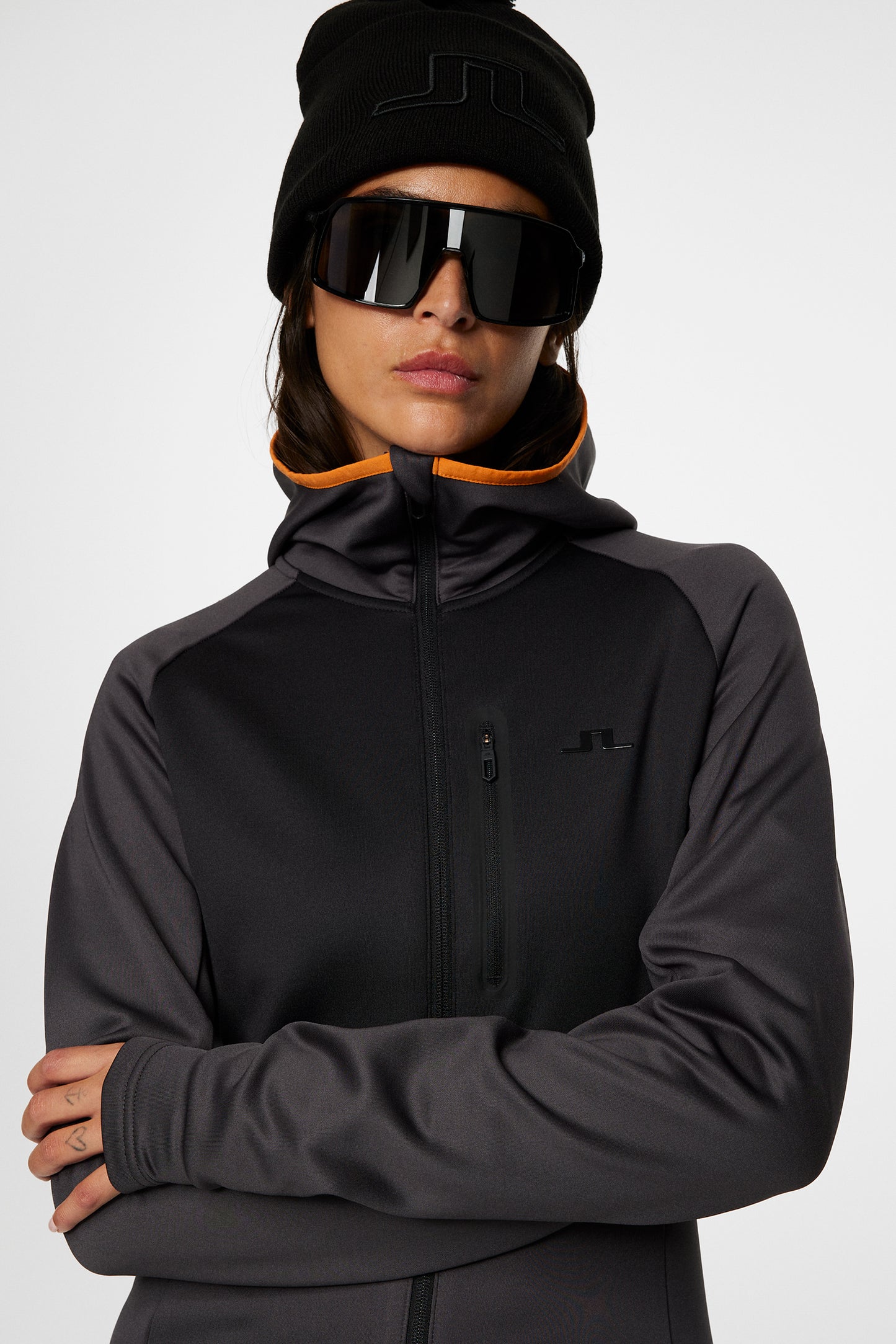 Elana Full Zip Hood in Asphalt by J.Lindeberg