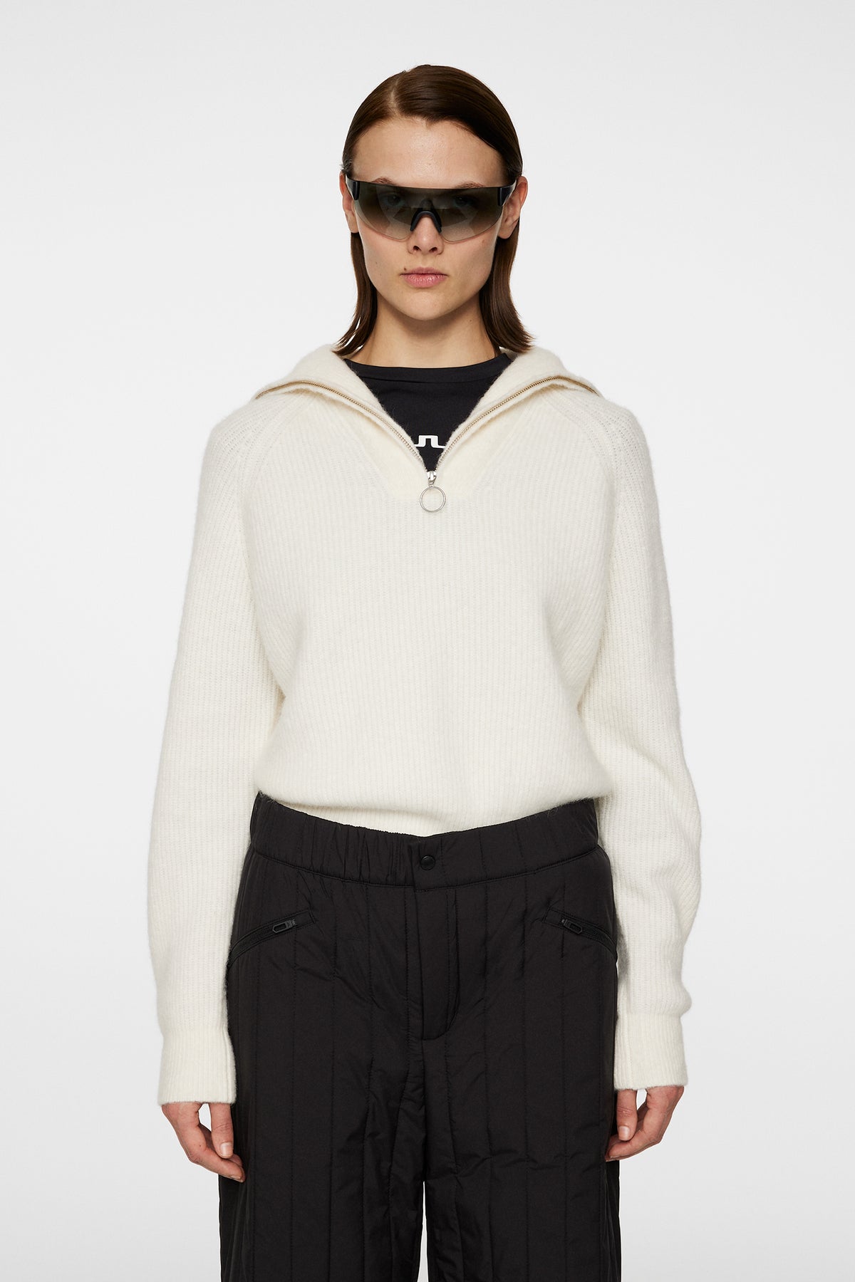 Finja Knitted Zip Sweater in Whisper White by J.Lindeberg