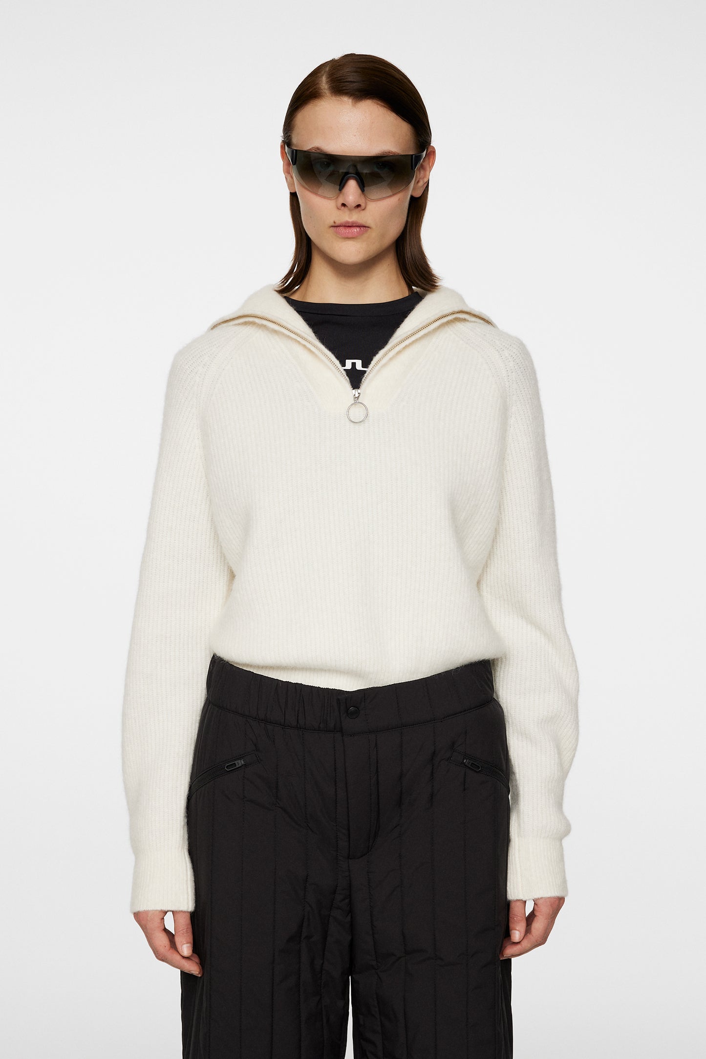 Finja Knitted Zip Sweater in Whisper White by J.Lindeberg