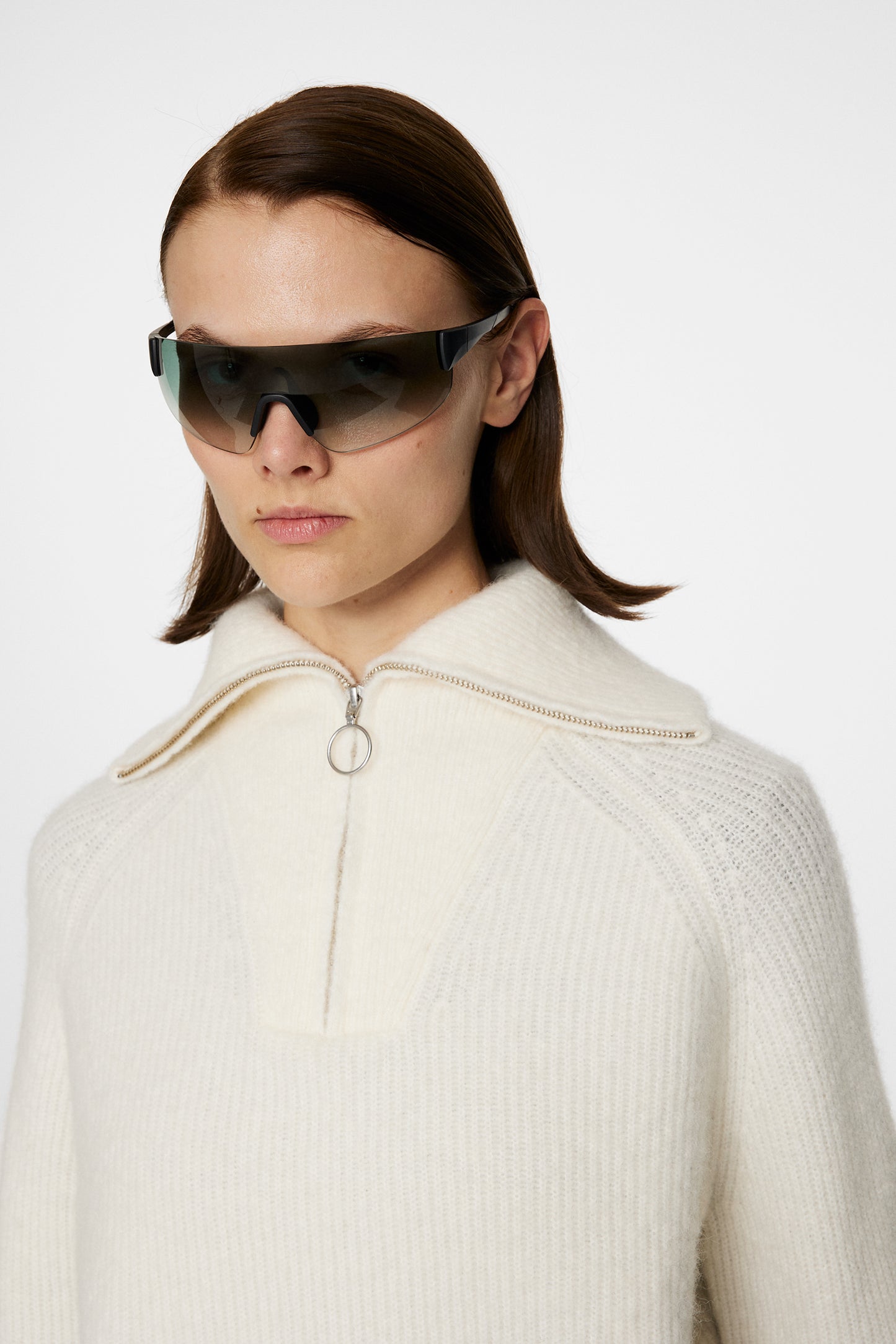 Finja Knitted Zip Sweater in Whisper White by J.Lindeberg