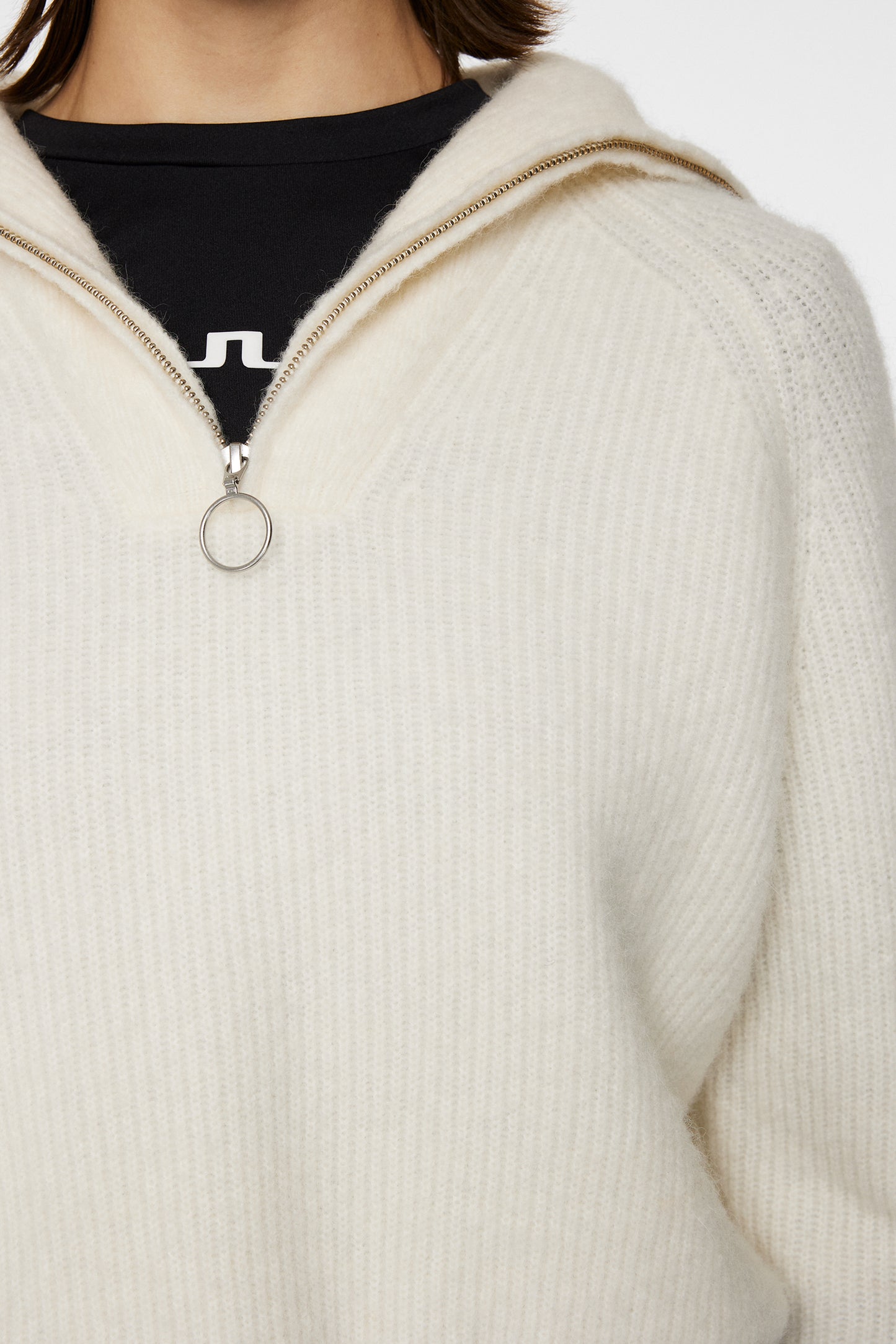 Finja Knitted Zip Sweater in Whisper White by J.Lindeberg